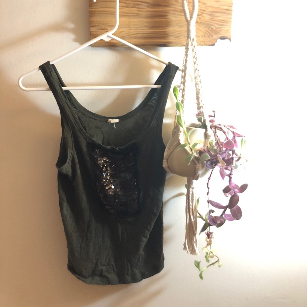 J. Crew green and black tank top.